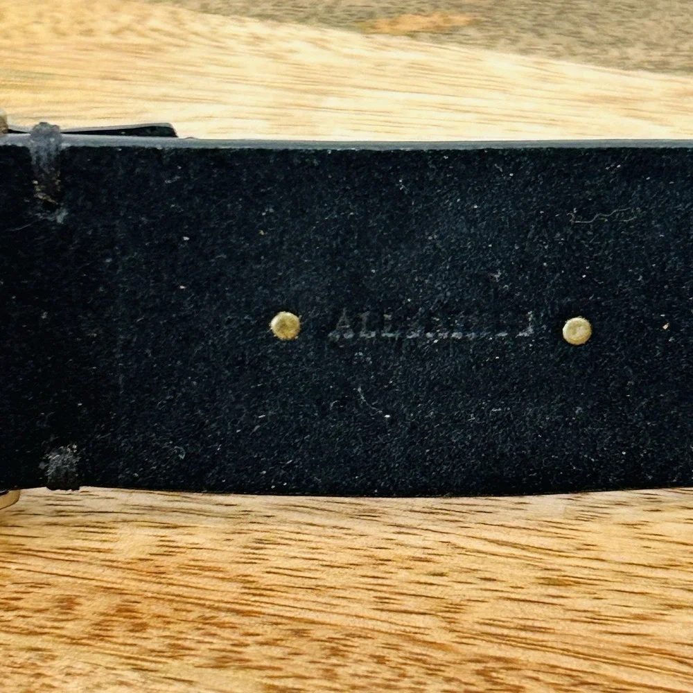 AllSaints Leather Flat Belt Black Warm Brass Men's Large 45